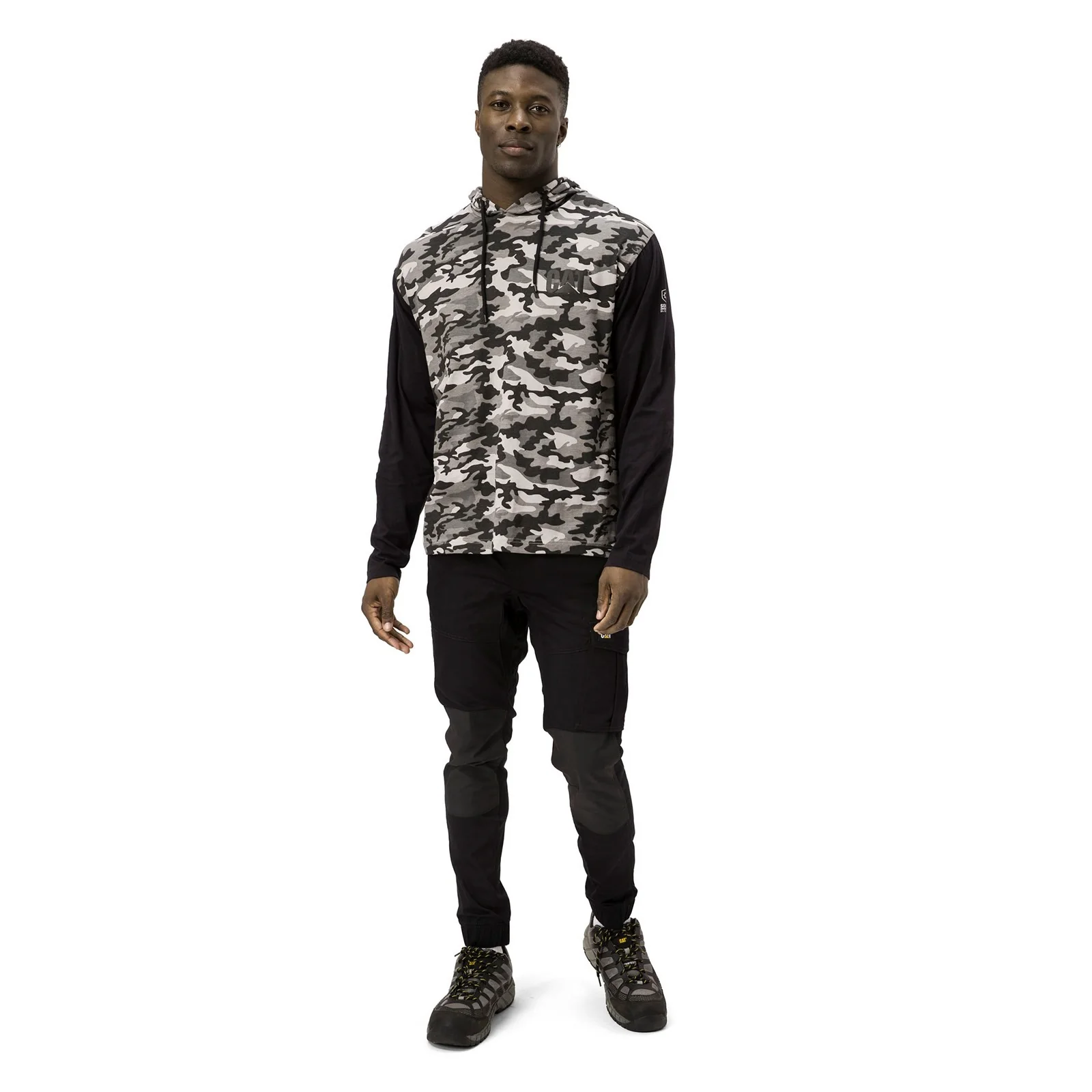 Caterpillar Hooded Long Sleeve Tee Stone Camo - Image 2