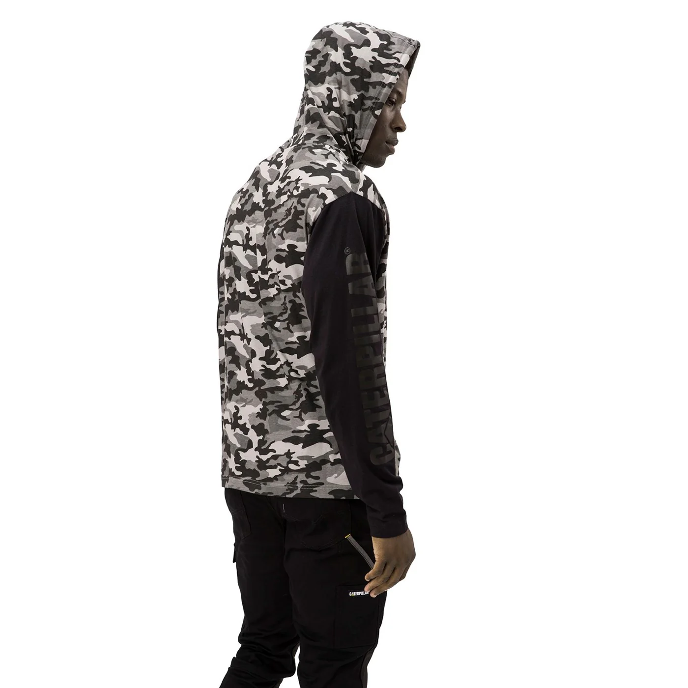Caterpillar Hooded Long Sleeve Tee Stone Camo - Image 3