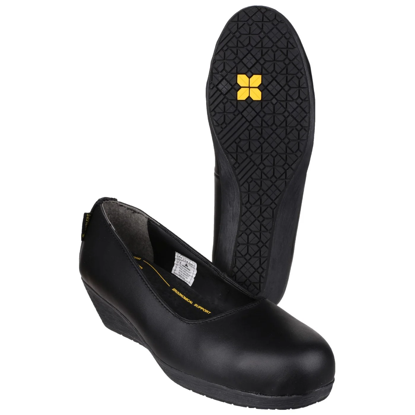 Amblers Safety FS107 Antibacterial Memory Foam Slip on Wedged Safety Court Shoe SB Black - Image 3
